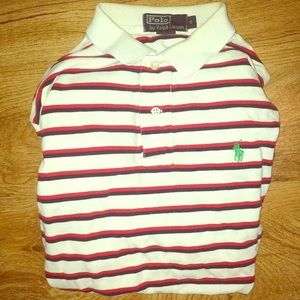 White, Navy, and Red Short Sleeve Collar Shirt